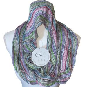 NEW Infinity Scarf by ECO Rising Tide Pink Teal Multicolor Boho Striped Hippie